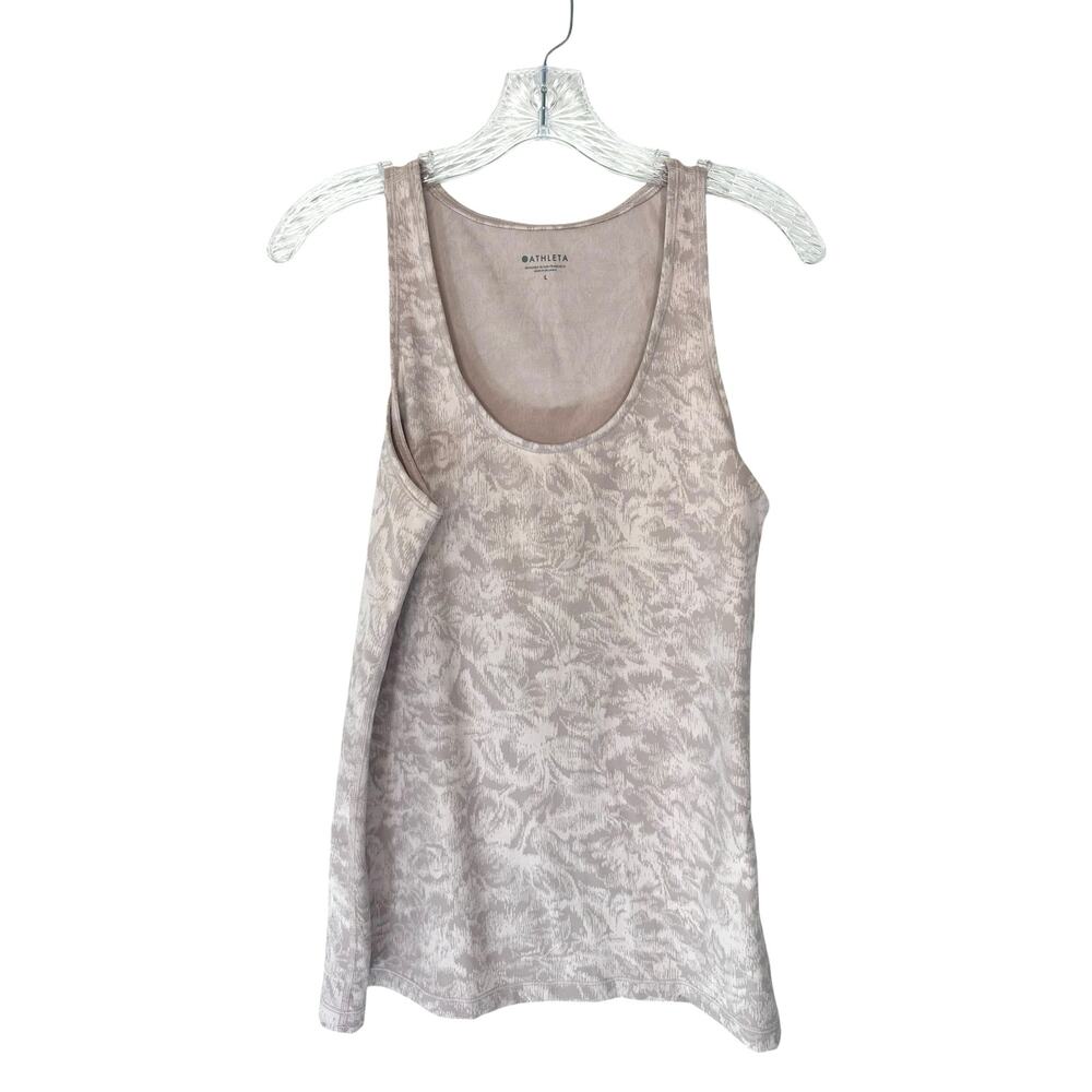 Athleta Frosted‎ Floral Velvety Pink Workout Athletic Scoop Tank Top Size Large